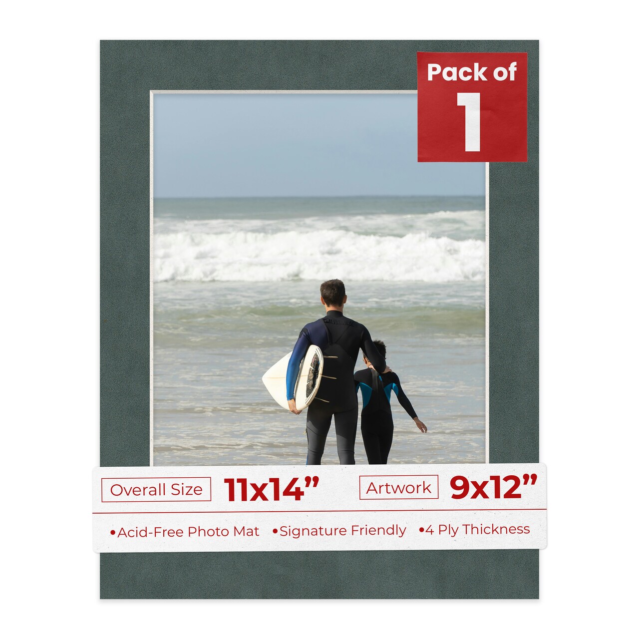 Dark Grey Suede Mat Board for 11x14 Frames - Fits 9x12 Photos